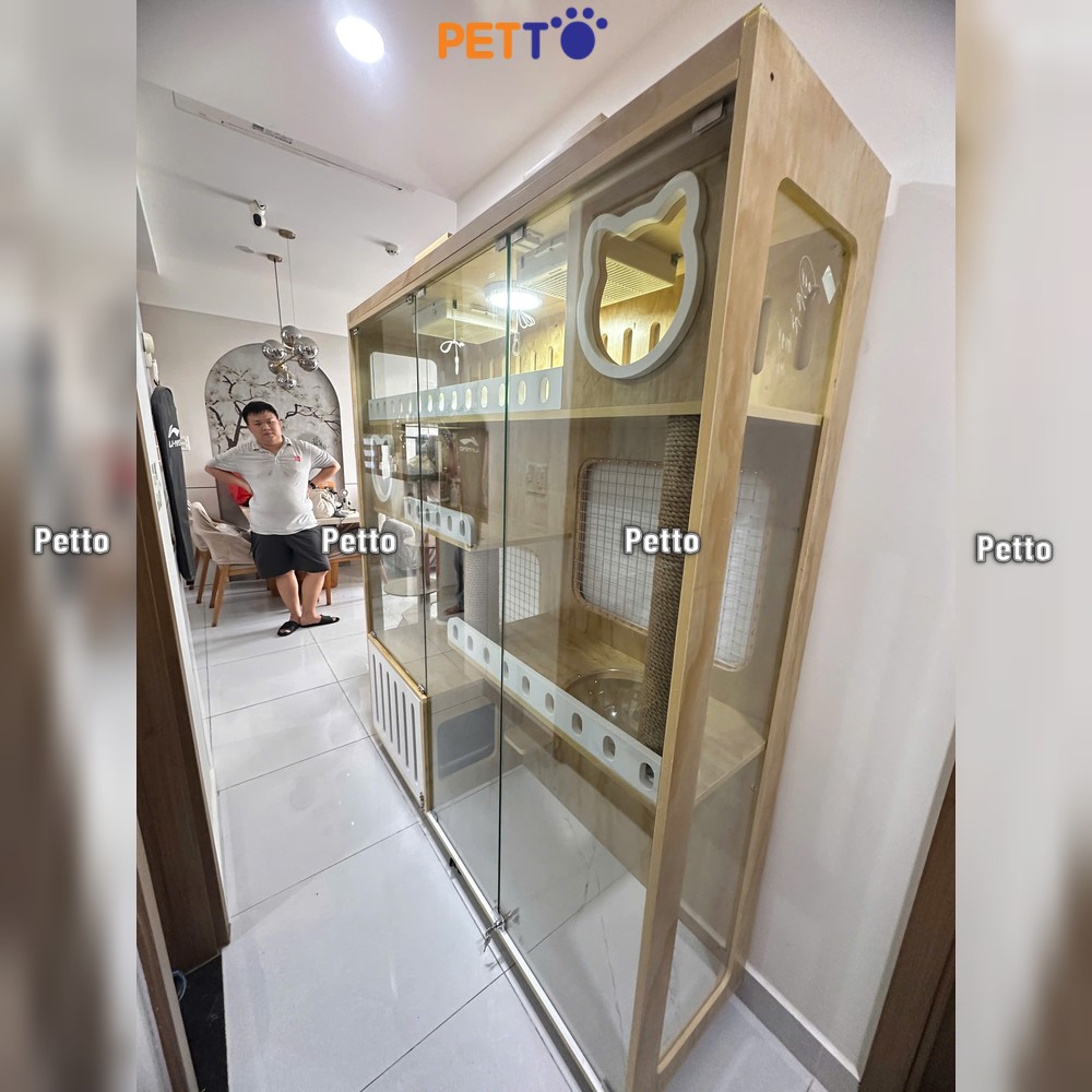 Tủ mèo gỗ Lux cửa kính kích thước 1600mm * 450mm * 1800mm CC354 góc nghiêng phải