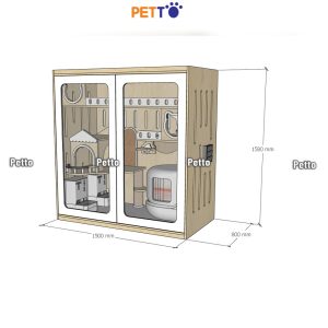 Tủ mèo gỗ Lux cửa kính khung gỗ kèm 2 quạt thông gió kích thước 1500mm * 800mm * 1580mm CC362 - bản vẽ kích thước