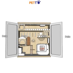 Tủ mèo gỗ Lux cửa kính khung gỗ kèm 2 quạt thông gió kích thước 1500mm * 800mm * 1580mm CC362 - mở cửa chính diện
