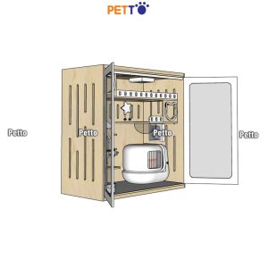 Tủ mèo gỗ Lux cửa kính khung gỗ kèm 2 quạt thông gió kích thước 1500mm * 800mm * 1580mm CC362 - mở cửa góc nghiêng phải