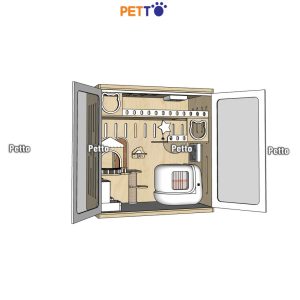Tủ mèo gỗ Lux cửa kính khung gỗ kèm 2 quạt thông gió kích thước 1500mm * 800mm * 1580mm CC362 - mở cửa góc nghiêng trái