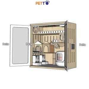 Tủ mèo gỗ Lux cửa kính khung gỗ kèm 2 quạt thông gió kích thước 1500mm * 800mm * 1580mm CC362 - mở cửa nội thất bên trong